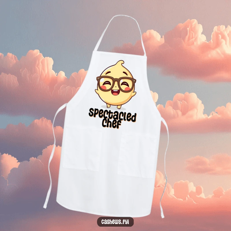 Funny Kawaii Cashew Apron: A cooking apron with a cashew wearing oversized spectacles, giggling, bringing humorous charm to the kitchen.