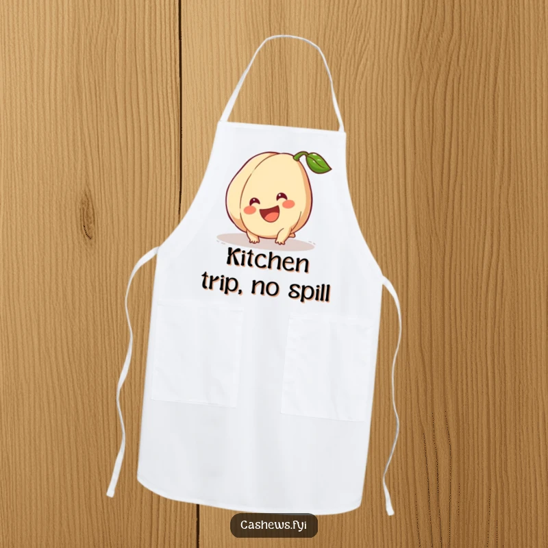 Funny Apron: A cashew trips but smiles broadly, perfect for adding a touch of resilient humor to kitchen tasks.
