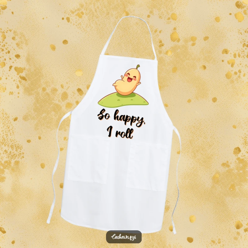 Funny Apron: A happy cashew rolls down a hill with glee, adding a touch of playful fun to any kitchen task.