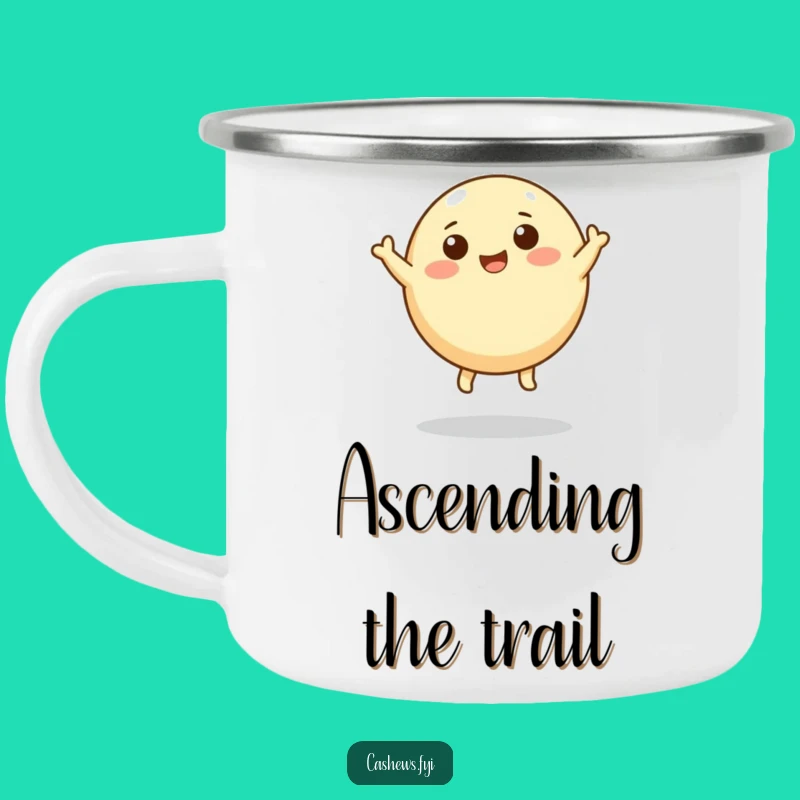 Funny Leaping Cashew Camping Mug: Joyful Nut Art, Hilarious Outdoor Gift