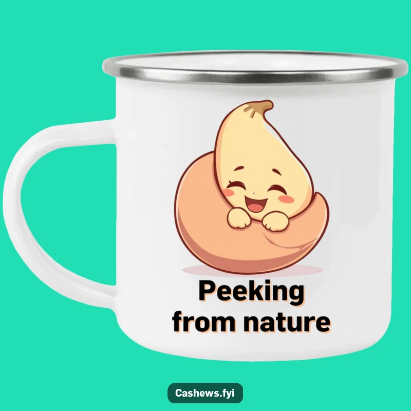 Funny Winking Cashew Camping Mug: Enjoy Drinks with Nutty Charm and a Playful Wink