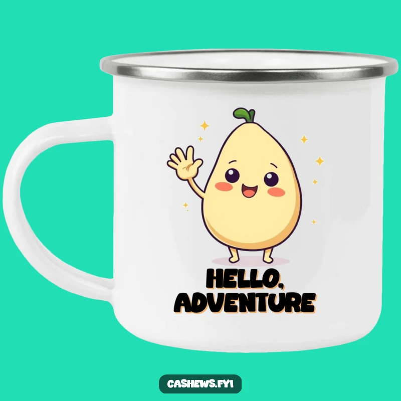 Funny Cashew Hello Camping Mug: Your Cheerful Companion for Outdoor Greetings!