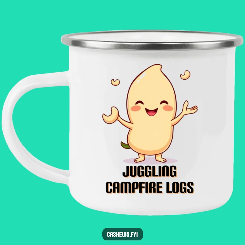 Funny Juggling Cashew Camping Mug: Skillful Nut Art, Hilarious Outdoor Gift