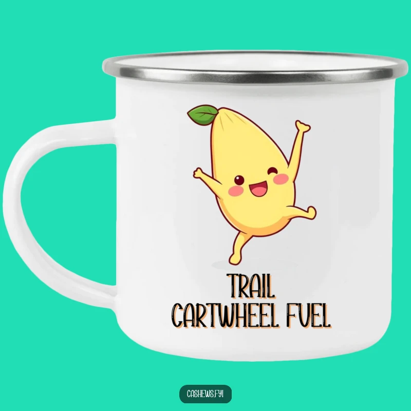 Funny Kawaii Cashew Cartwheel Camping Mug: Adventure Fuel with Nutty Fun!