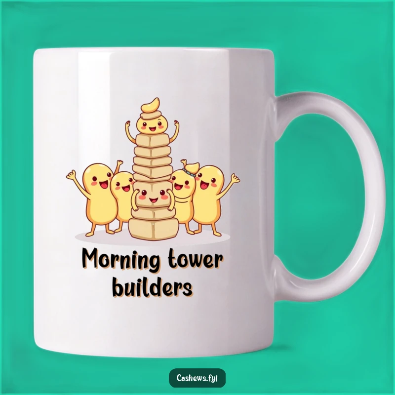 Funny Kawaii Cashew Tower Mug: Proud Nut Builders, Hilarious Teamwork Gift Idea