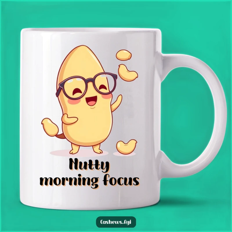 Funny Kawaii Cashew Mug: Spectacled Nut Juggler, Perfect Hilarious Gift for Snack Lovers