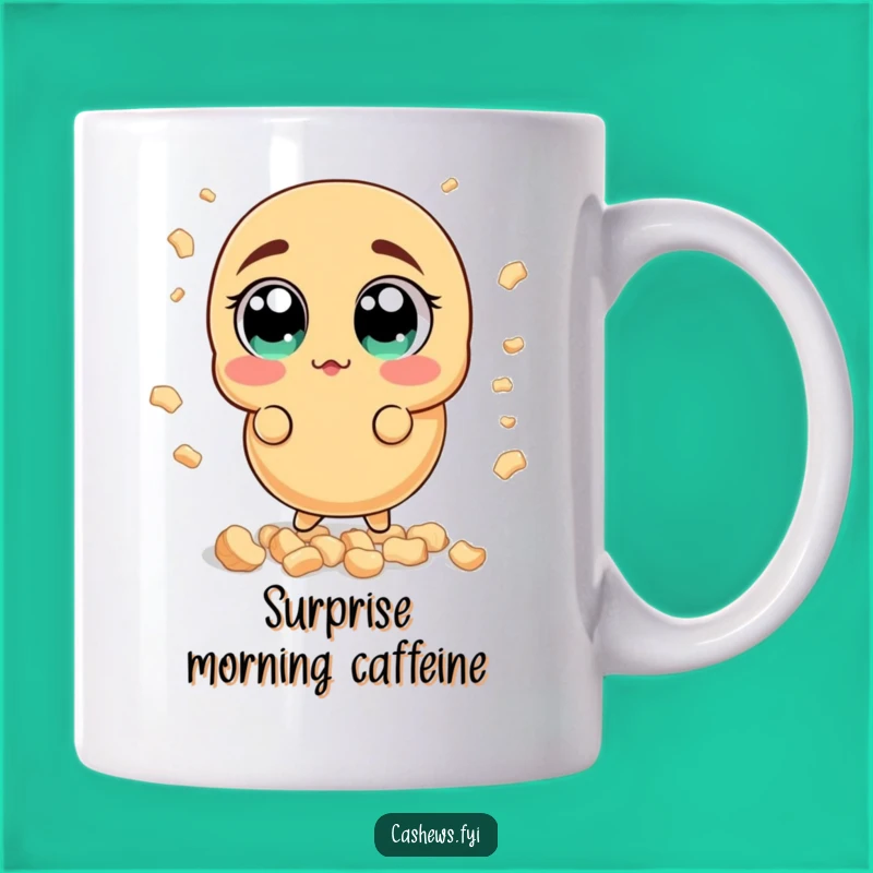 Funny Surprised Cashew Mug: Wide-Eyed Nut Reaction, Hilarious Snack Mishap Gift