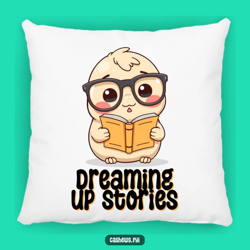 Funny Cashew Pillow: Cozy Bookworm Nut with Big Glasses Accent