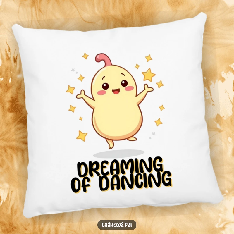 Funny Pillow: A cashew dances with swirling stars, a soft and humorous pillow bringing cosmic cheer and comfort.