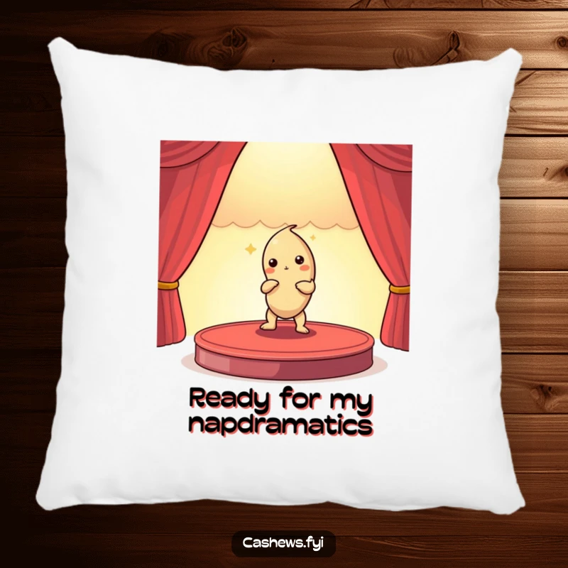 Funny plush pillow featuring a cashew nut performer striking a dramatic pose on a tiny stage, ideal for comfortable and humorous decor.