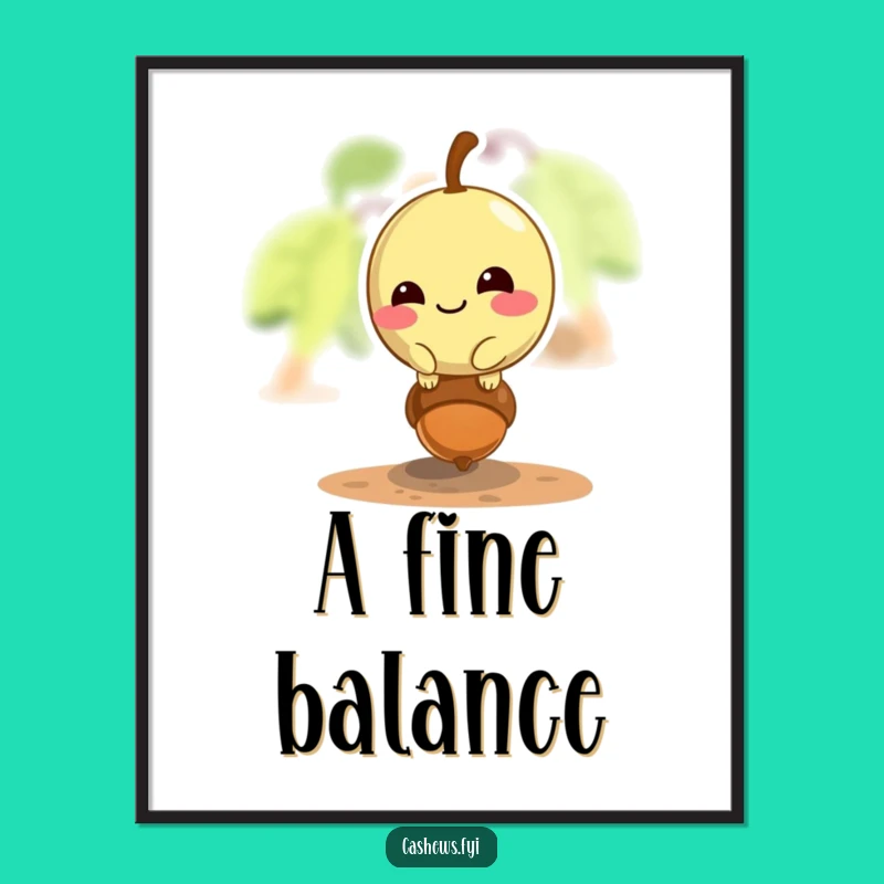 Funny Cashew Digital Art: Mischievous Cashew Balancing Acorn for Quirky Decor