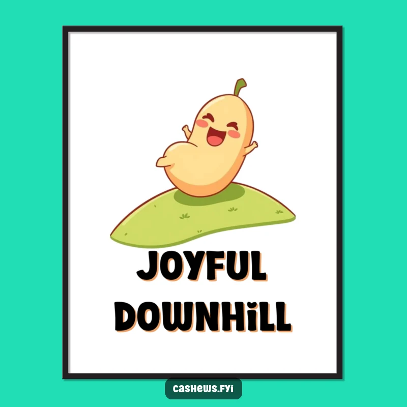 Funny Cashew Digital Art: Joyful Nut Rolling Downhill Print for Walls