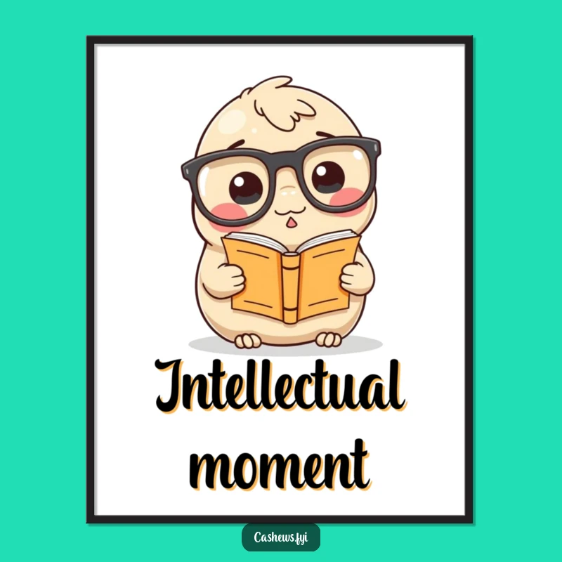 Funny Cashew Digital Art: Nerdy Nut Big Glasses Print for Walls