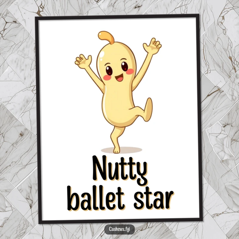 Funny digital art print of a cashew character striking an exaggerated, dramatic pose, full of captivating energy.