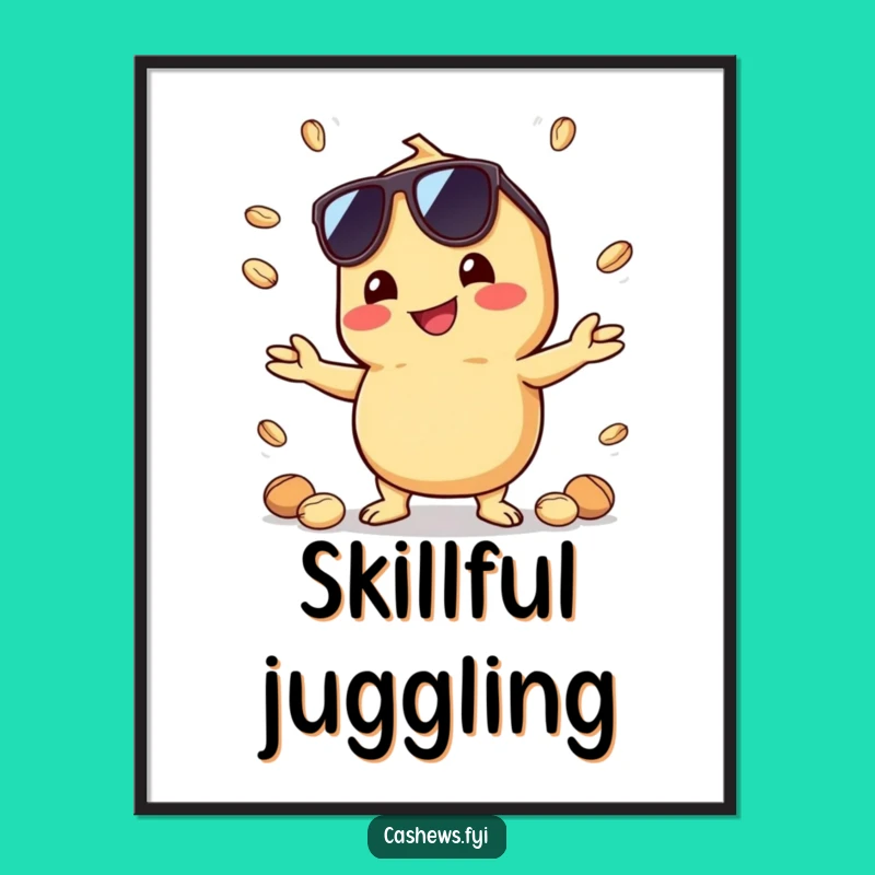 Funny Kawaii Cashew Digital Art: Cool Juggling Nut Decor for a Hilarious Space