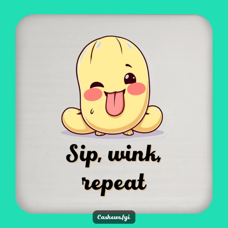 Funny Cashew Wink Coaster - Protect Surfaces with a Grin!