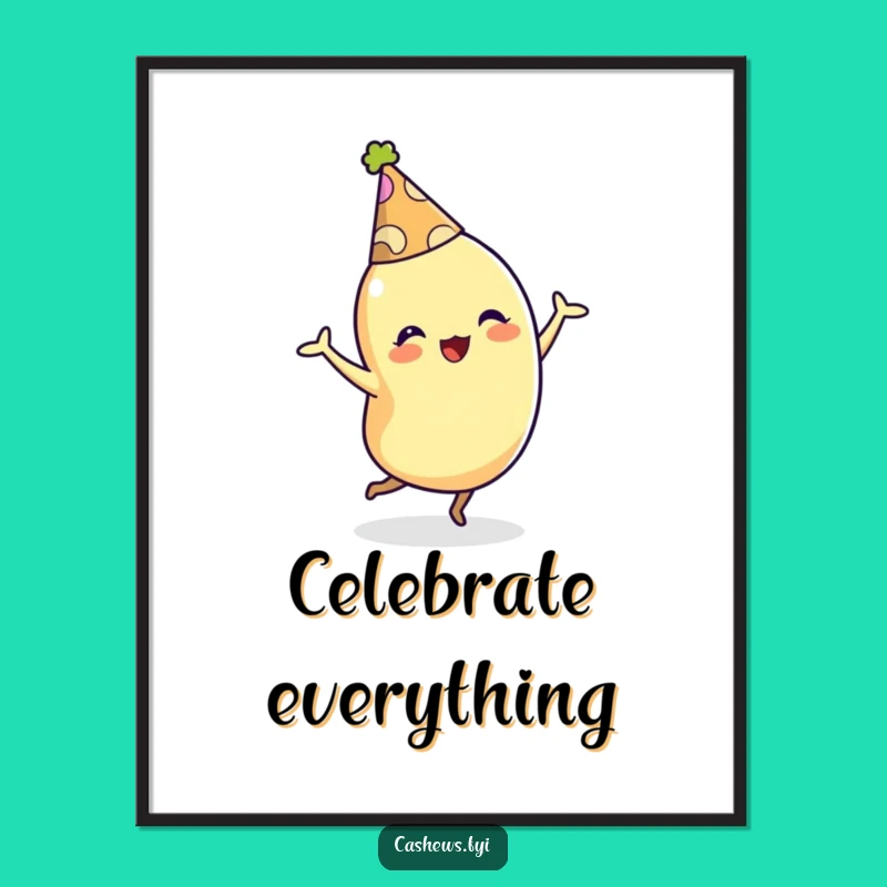 Funny Cashew Poster: Dancing Party Character Art, Festive Gift