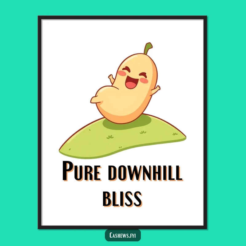 Funny Cashew Poster: Joyful Nut Rolling Downhill Art, Hilarious Wall Decor