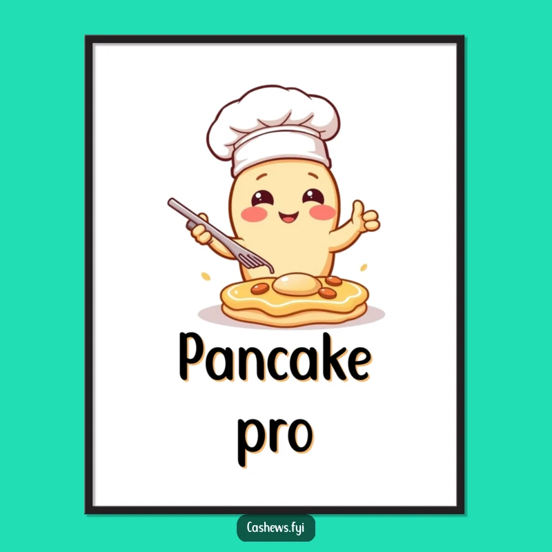 Funny Kawaii Cashew Chef Poster: Dramatic Pancake Flip Art, Hilarious Kitchen Decor