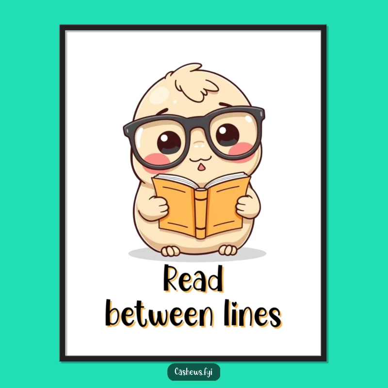 Funny Cashew Poster: Nerdy Nut with Big Glasses Art, Hilarious Decor