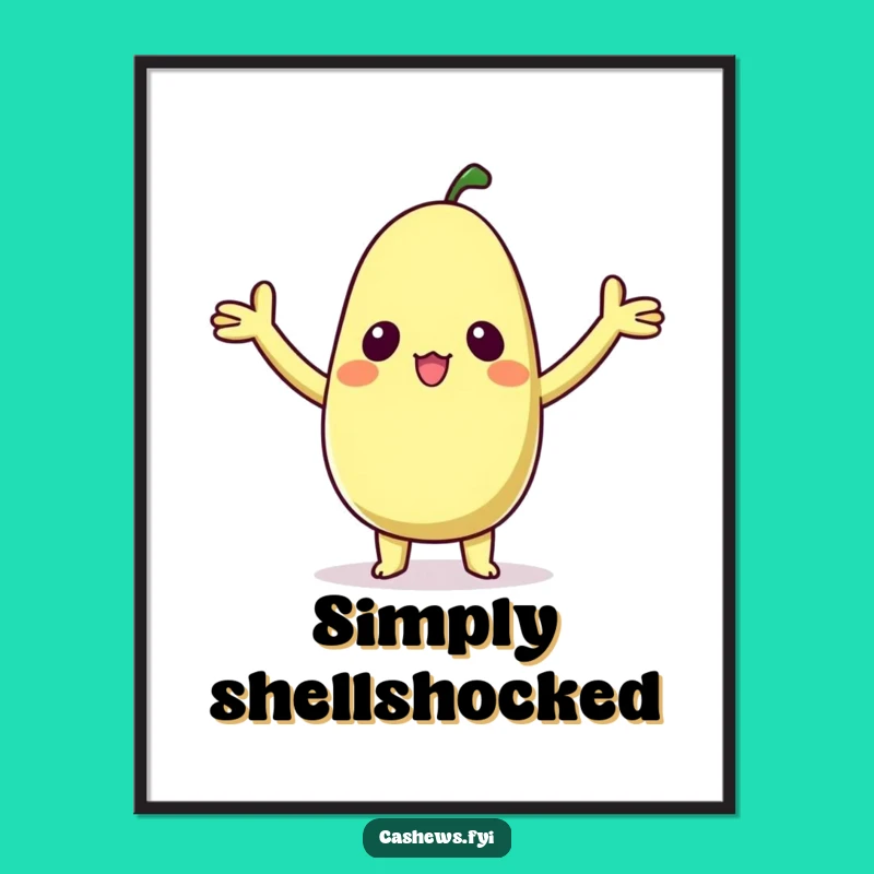 Funny Kawaii Cashew Art Poster - Cute Surprised Nut Decor Gift