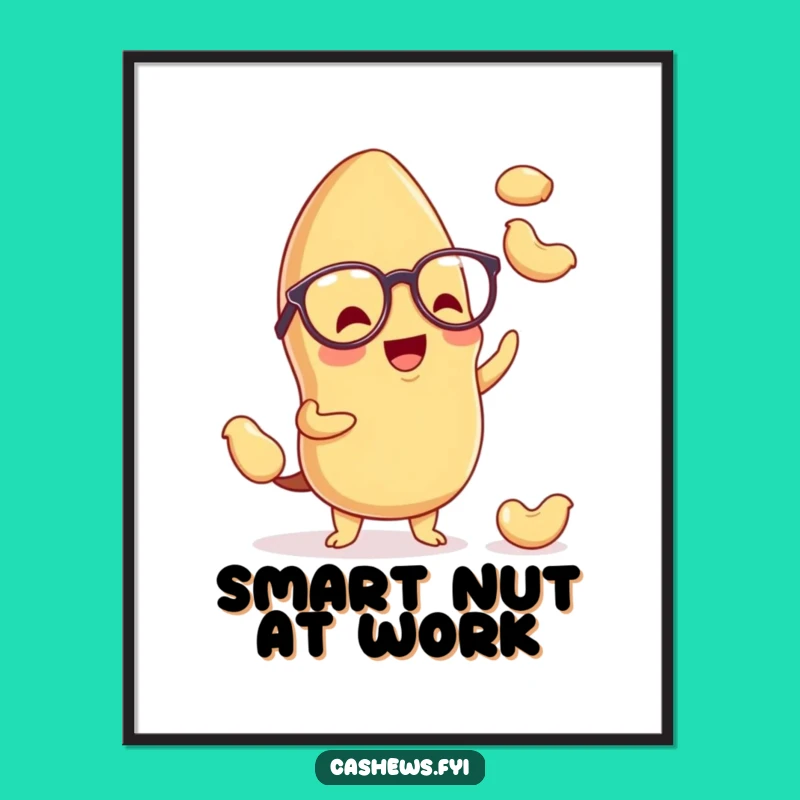Funny Kawaii Cashew Poster: Spectacled Juggler Art Print, Hilarious Nutty Wall Decor Gift