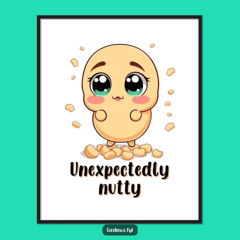 Funny Surprised Cashew Poster: Wide-Eyed Nut Art Print, Hilarious Reaction Decor Gift
