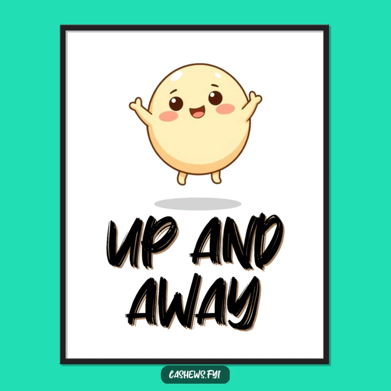 Funny Leaping Cashew Poster: Uplifting Nut Art Print, Hilarious Decor Gift Idea