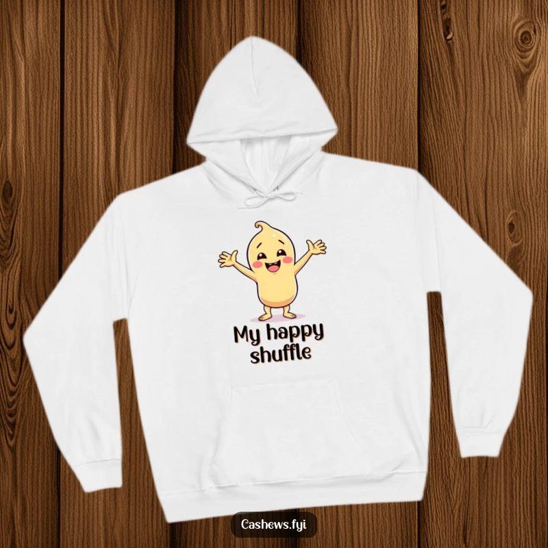 Funny cashew character in a silly, energetic dance pose on a hoodie, perfect for dance lovers, funny gift.