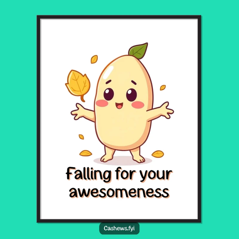 Free Printable Wall Art: Surprised Cashew & Leaf, Funny Nature Downloadable