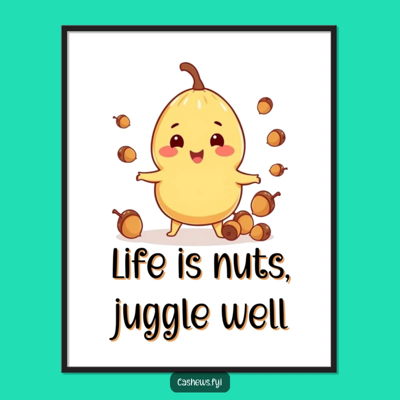 Free Printable Wall Art: Juggling Cashew Nut, Funny Food Decor, Downloadable Art