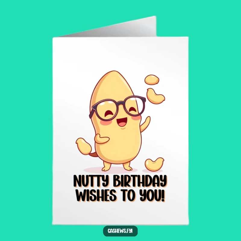 Free Printable Birthday Card: Juggling Cashew Funny Downloadable Gift for a Nutty Celebration