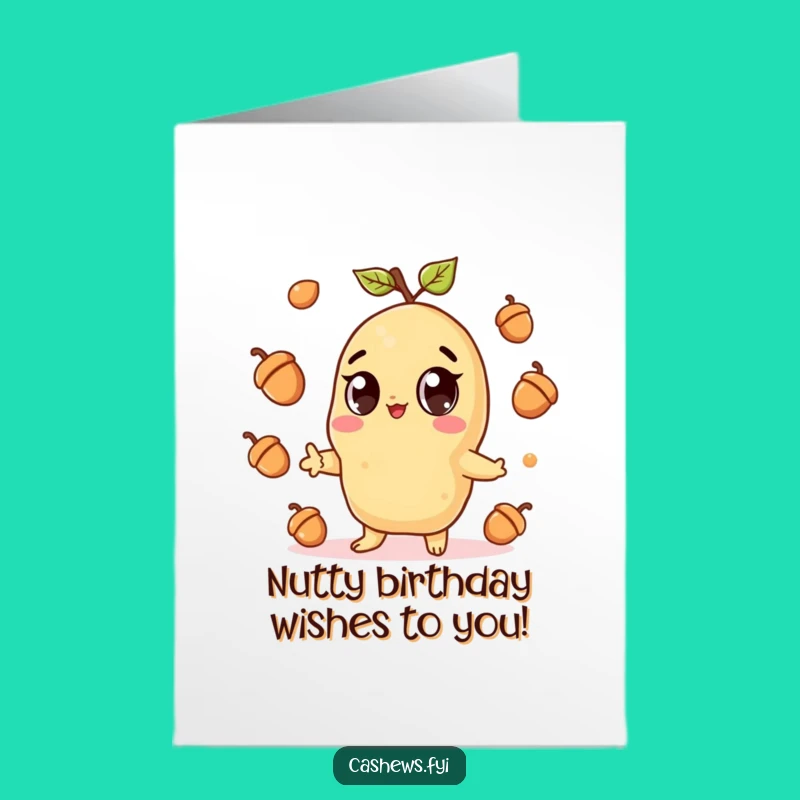 Free Printable Birthday Card: Funny Cashew Juggling Acorns, Hilarious Downloadable Gift