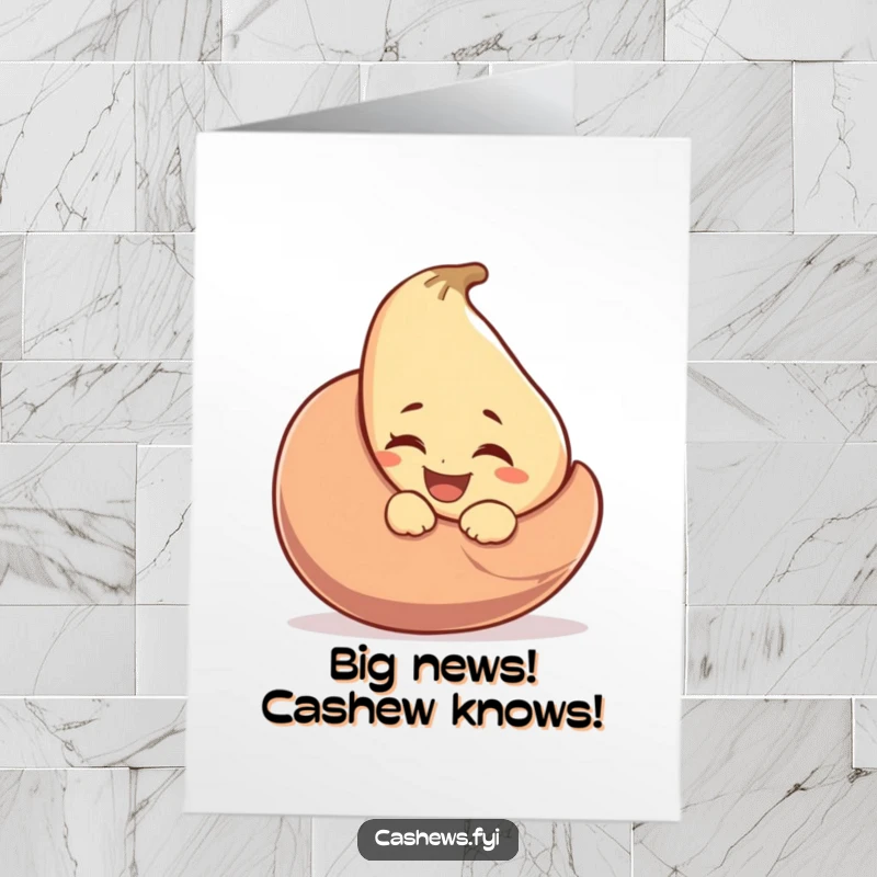 Funny Free Printable Congrats Card: A laughing cashew winks from behind a big nut, sharing in the joyous occasion.