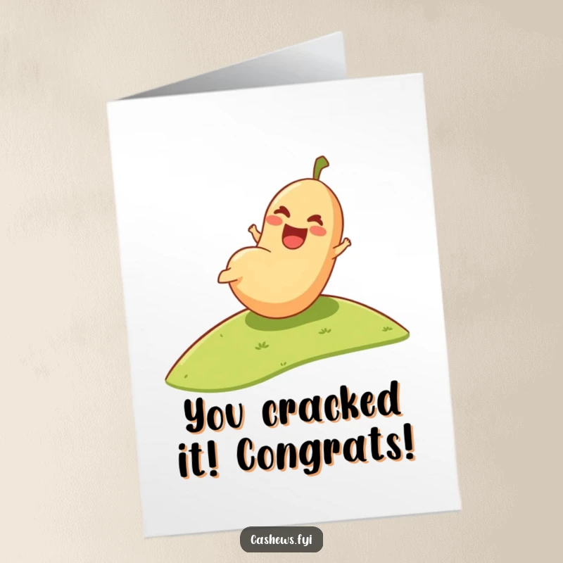 Funny Free Printable Congratulations Card: Energetic cashew rolling down a hill, conveying excitement and a job well done.