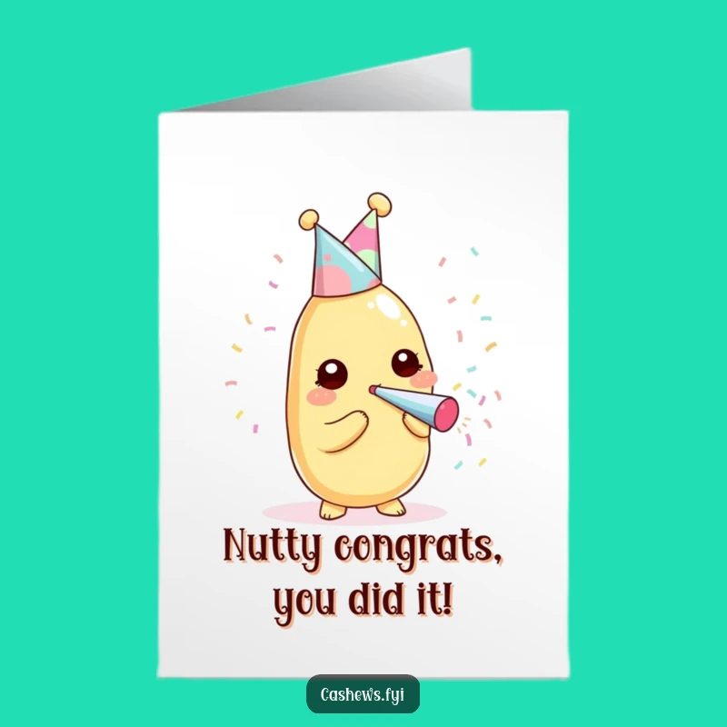 Free Printable Congrats Card: Funny Kawaii Cashew Party Popping Celebration Downloadable Gift
