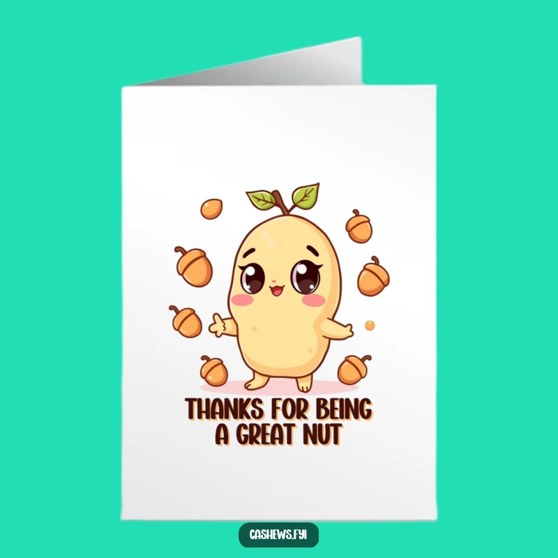 Free Printable Thank You Card: Funny Cashew Juggling Acorns, Heartfelt Downloadable
