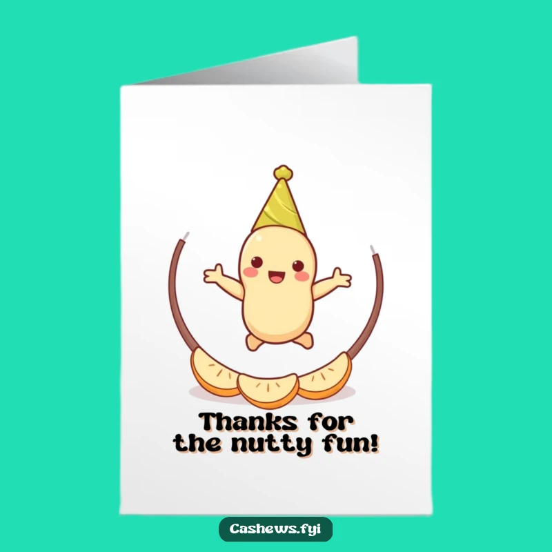 Free Printable Thank You Card: Jumping Cashew Funny Downloadable Gift for Grateful Jumps