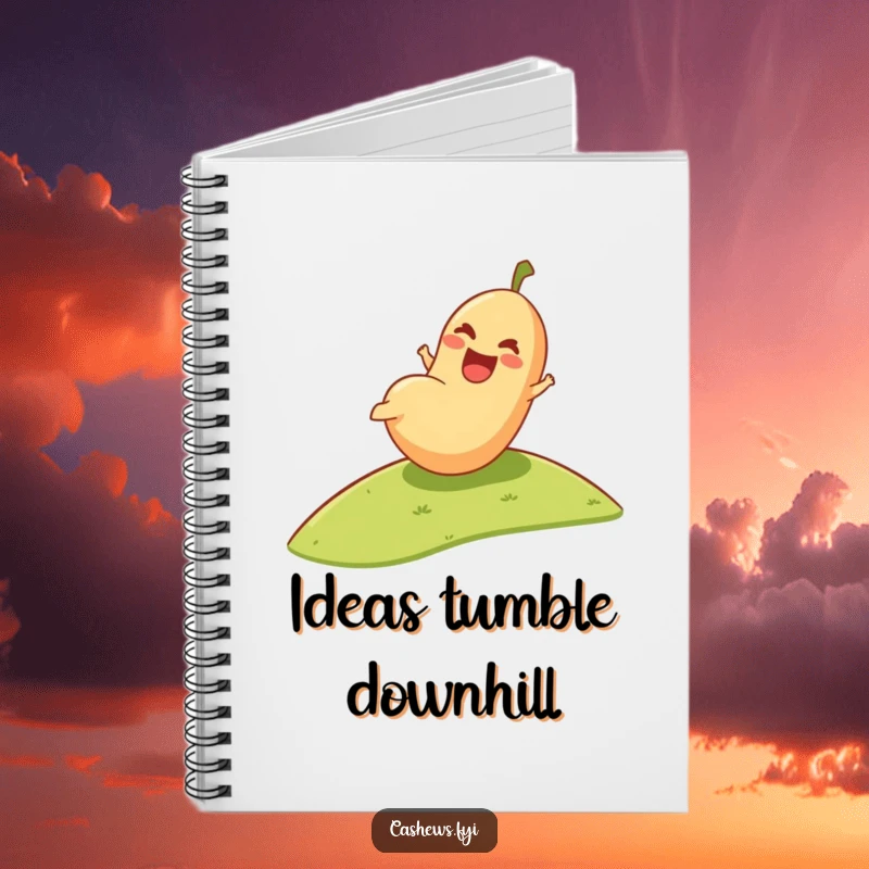 Funny Notebook: A happy cashew enjoys its downhill roll, perfect for jotting down notes with a dose of humor and joy.