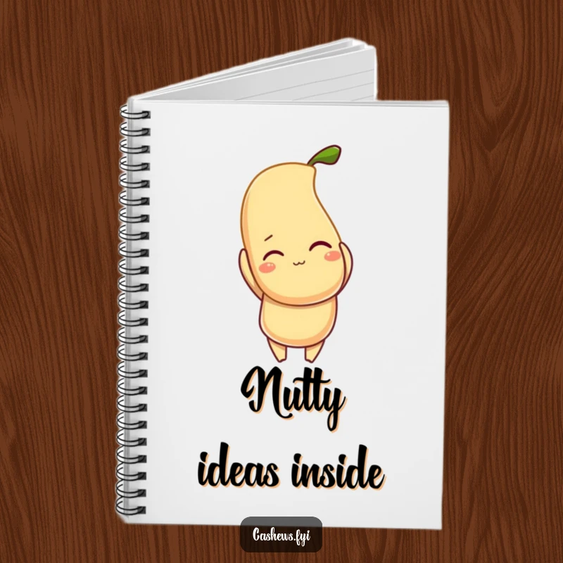Funny notebook cover with a winking cashew character holding a large, luminous cashew, inspiring creativity and nutty ideas.