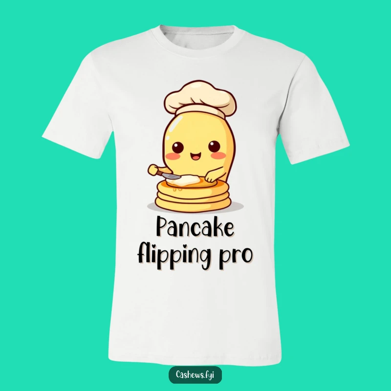 Funny Cashew Chef T-Shirt: Enthusiastic Pancake Flipping Kawaii Design