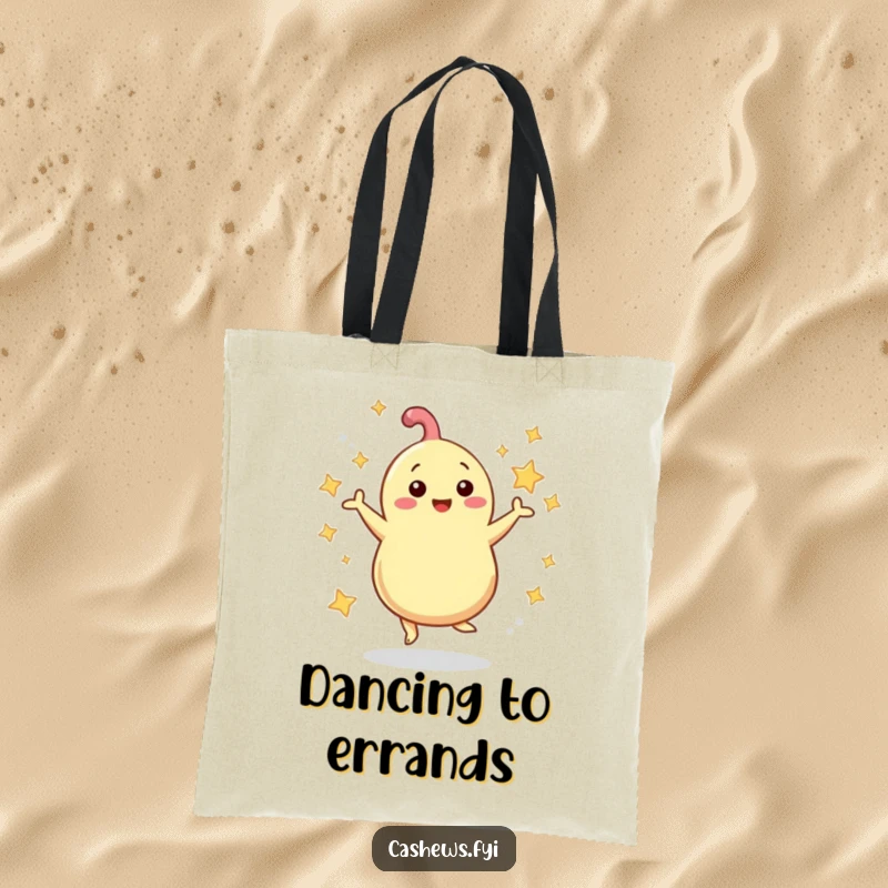 Funny Tote Bag: A cashew dances with swirling stars, a vibrant and humorous accessory for carrying items with a celebratory flair.