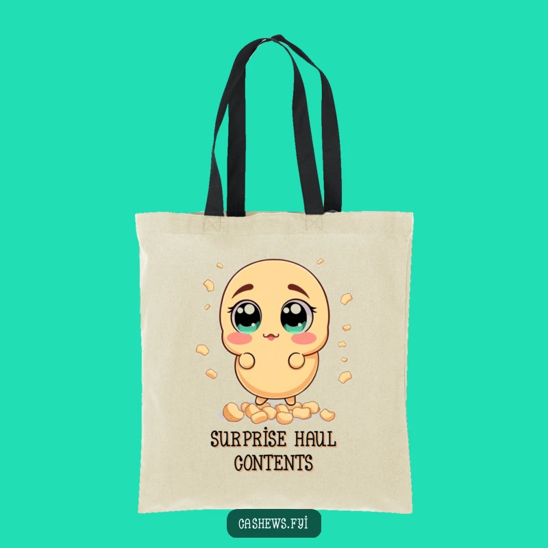 Funny Surprised Cashew Tote Bag: Wide-Eyed Nut Reaction, Humorous Snack Gift Bag